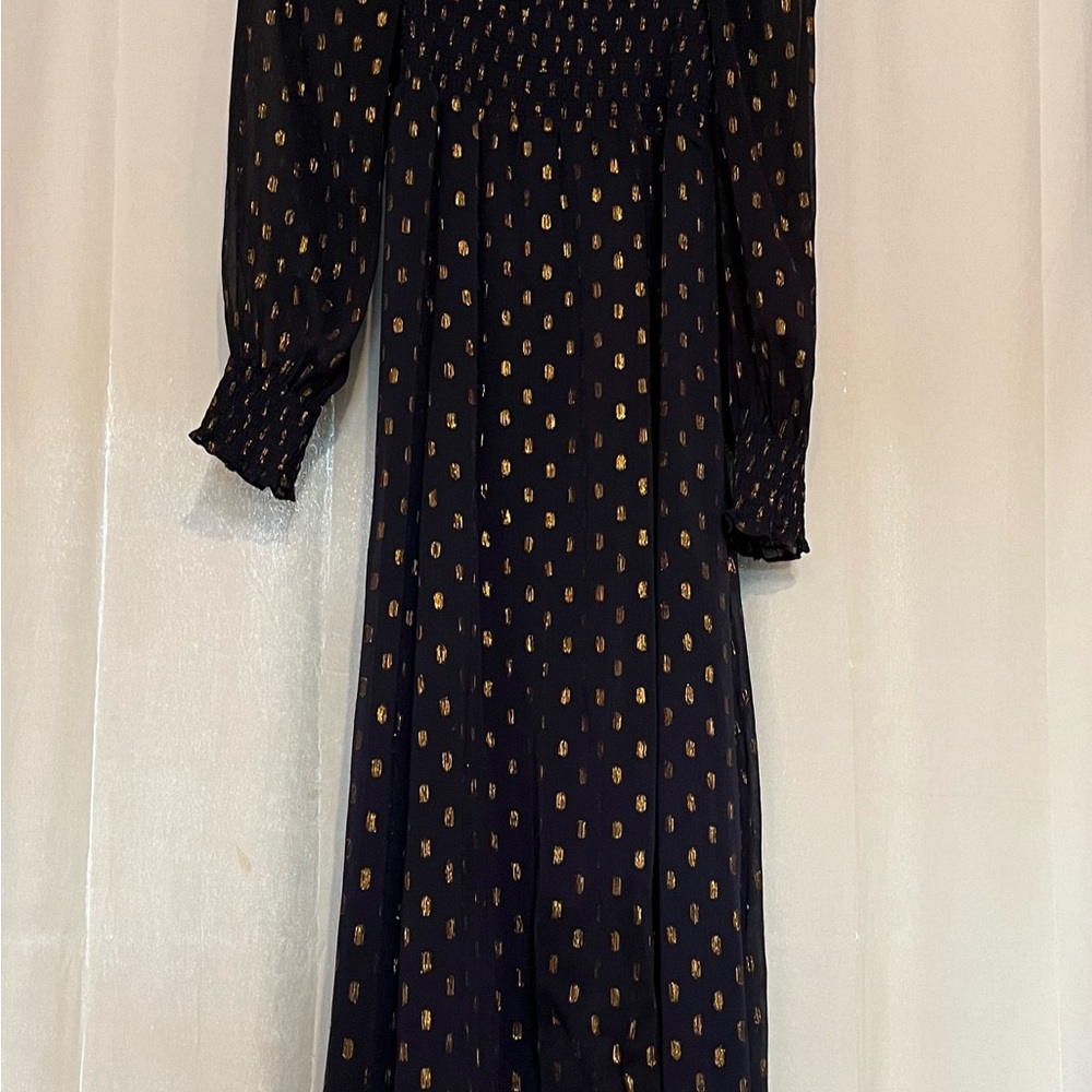 Chic Blue and Gold Long Sleeve Dress